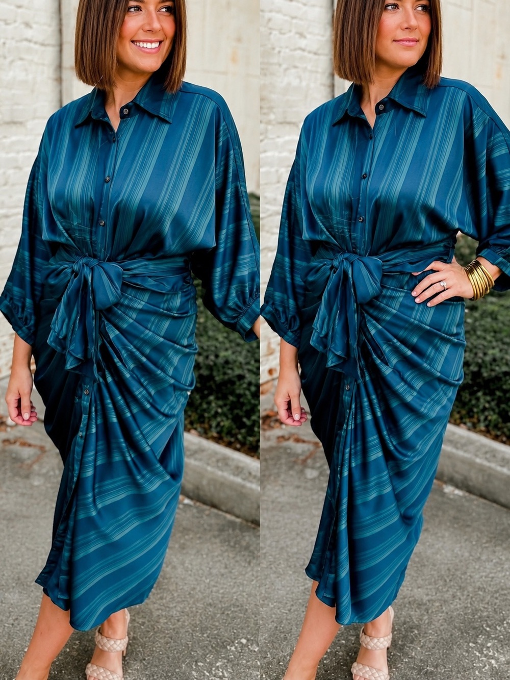 BUTTON UP MIDI DRESS IN DARK TEAL BLUE(green)-NWT